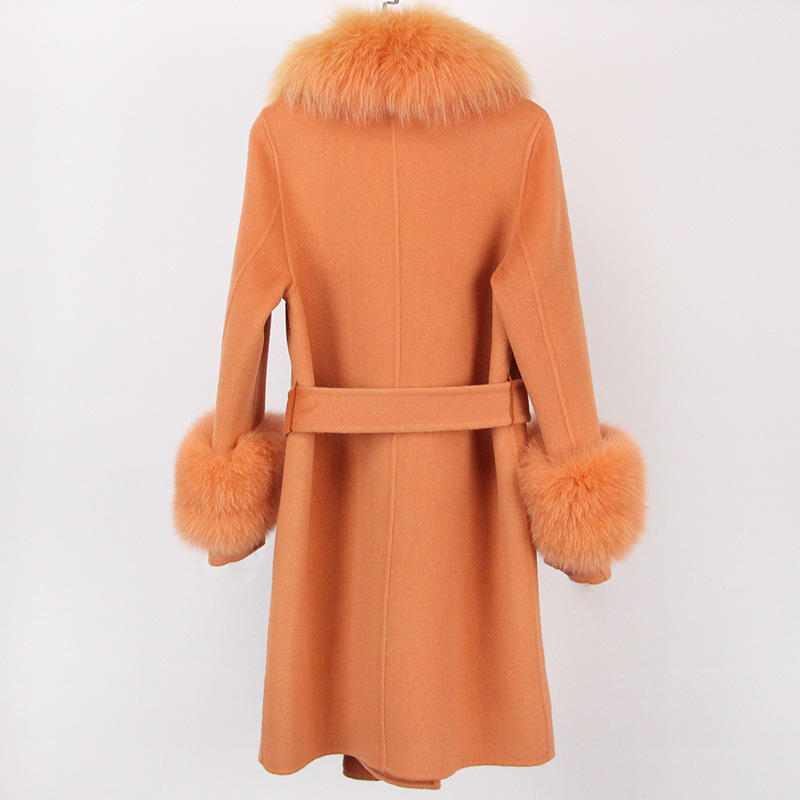 Abbigliamento da donna Cappotto in cashmere double face con pelliccia per donna Autunno e inverno Colletto da completo Caldo e sottile Cappotto in lana di alta qualità per donna_voghion.com