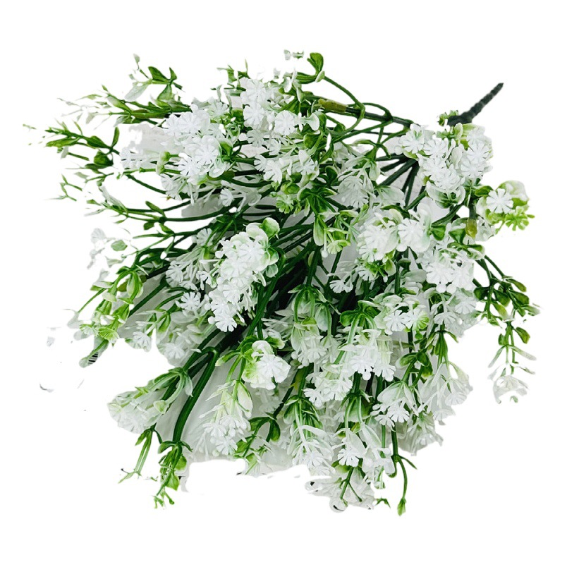 Flores Decorativas Artificiales de Gypsophila, Ramo de Flores Falsas de Plástico de 6 Ramas, Color Blanco Nieve, Fabricante Mayorista en Existencia, Ramo Decorativo