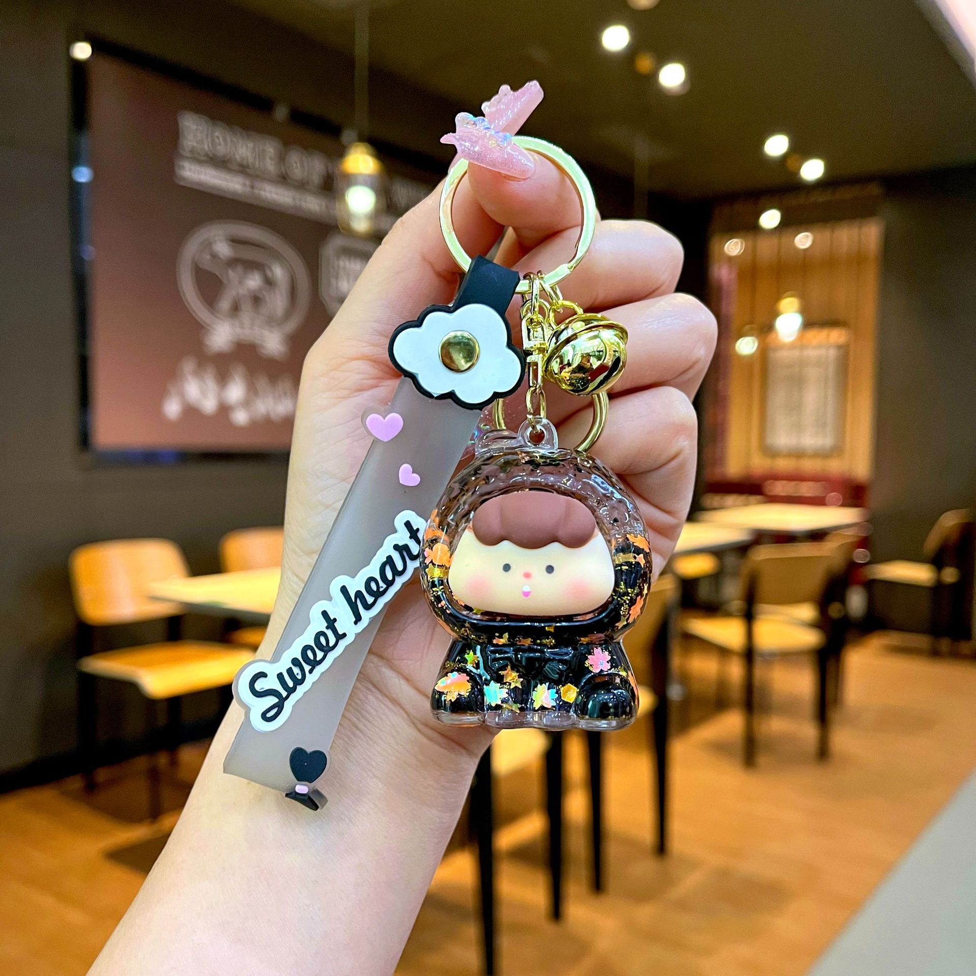 Nuevo llavero de dados luminosos con aceite, cuentas de burbujas, dados, colgantes de botella de arena de cristal, colgantes de bolsas al por mayor