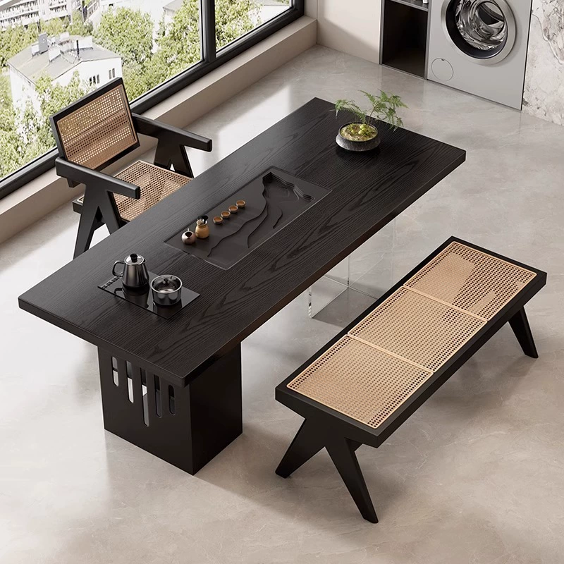 Чайный столик в стиле ваби-саби из массива дерева, настольный столик для балкона, офисный чайный столик, чайный столик с интегрированным подносом для домашнего использования, из массива дерева