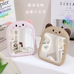 Bedroom foldable printed teddy bear and cat ear makeup mirror high-definition desktop vanity mirror commercial cartoon mirror