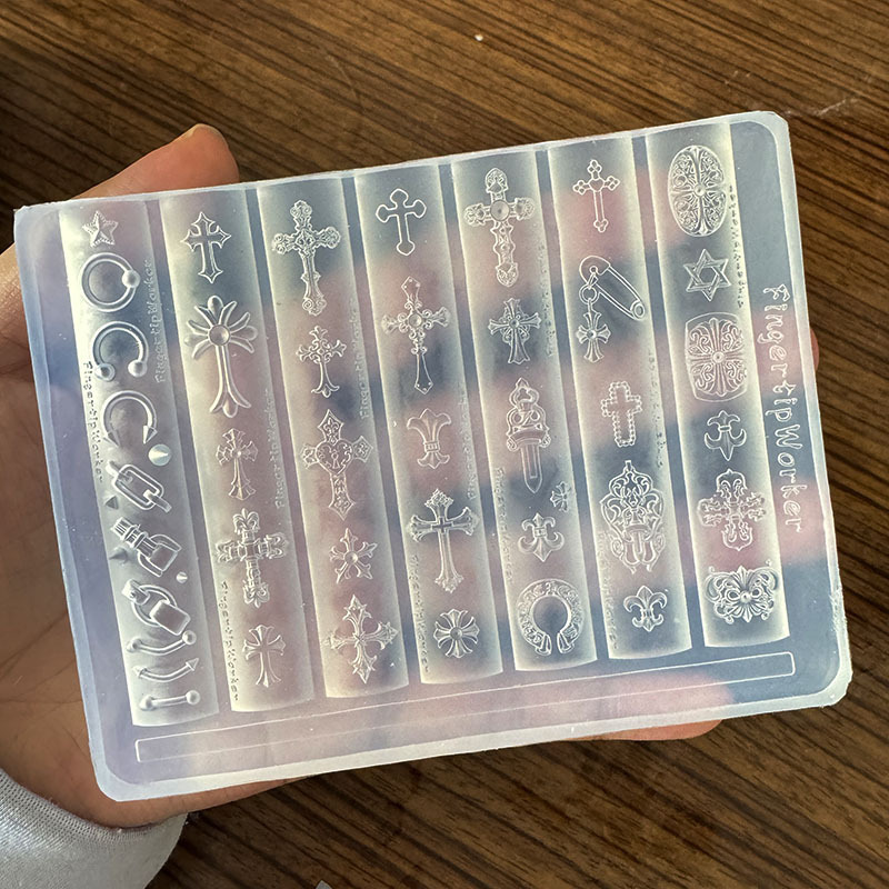 Cross-shaped high-transparency nail art mold, nail art accessories, carved UV gel nail decoration tools, wearable nail silicone mold