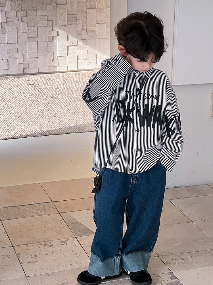 Camisas de otoño para niños, camisas infantiles, ropa infantil de otoño 2024 nuevo estilo, camisetas a rayas de estilo coreano para niños pequeños