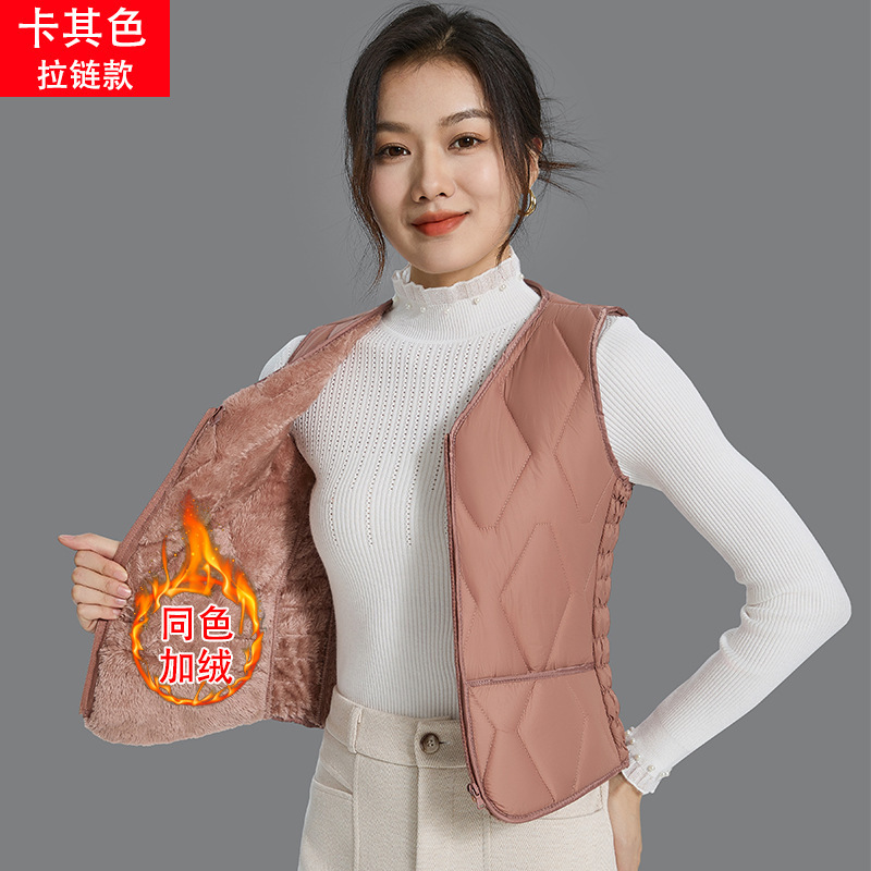 厂家秋冬女士羽绒棉马甲女内穿保暖拉链背心加绒加厚大码修身坎肩|undefined