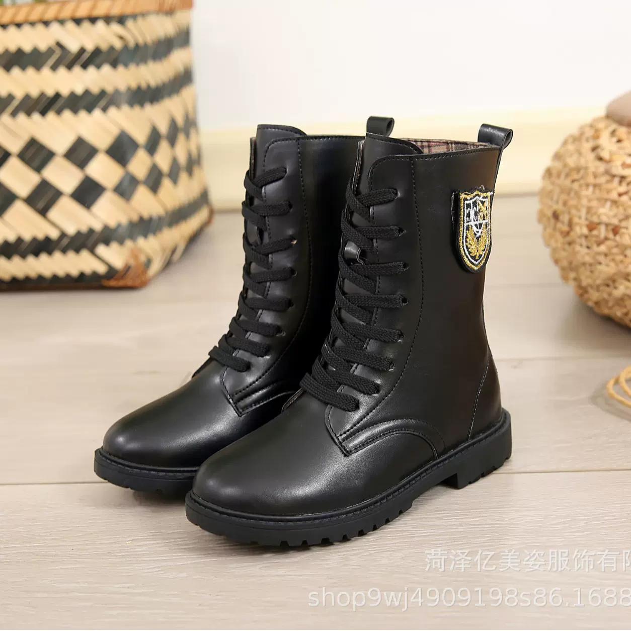 儿童演出军靴男童马丁靴男女童军训短靴舞台表演走秀靴子夏令营靴