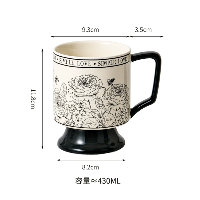 Retro Ceramic Wineglass Mug, high-quality ceramic 401–500 ml, pedestal design for couples