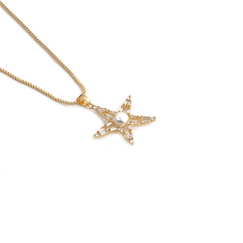 fashion simple moon star pendant gold micro-inlaid zircon necklace