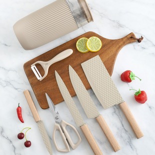 Spot Stainless Steel Knife Set Kitchen Knife Scissors Combination Stainless Steel Chef's Knife Barrel Knife Holder Seven-Piece Set