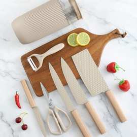 现货不锈钢刀具套装厨房菜刀剪组合不锈钢厨师刀圆桶刀座七件套