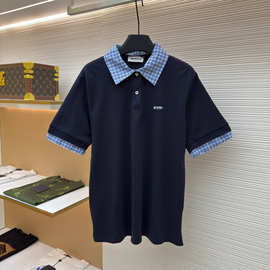 过验正确MI谬家格纹徽标POLO衫夏款女士假两件衬衫精梳棉26第5版