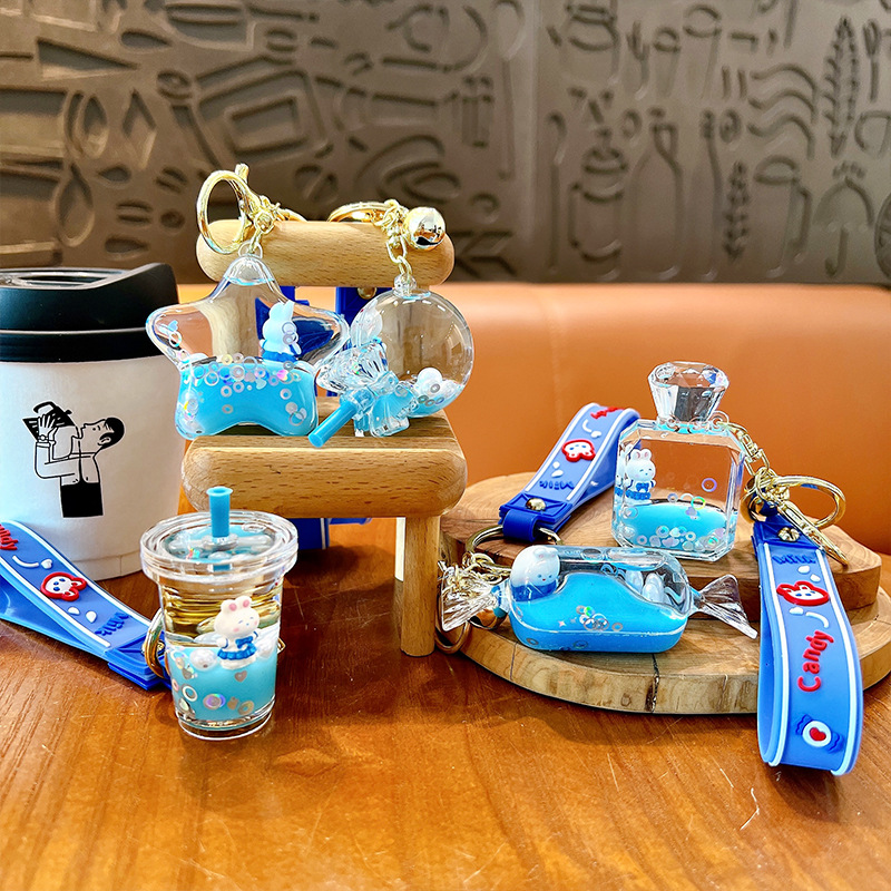 창조적 인 성격 배낭 자동차 펜던트 애호가 선물 도매 창조적 인 작은 흰색 토끼 키 체인 떠 다니는 창조적 인 오일