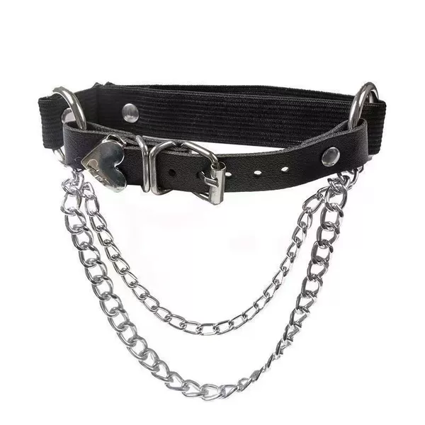A black chain leather buckle