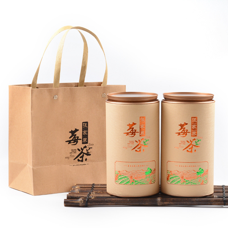 莓茶茶叶罐纸罐空礼盒厂家现货厂家批发茶罐张家界包装圆形茶叶筒