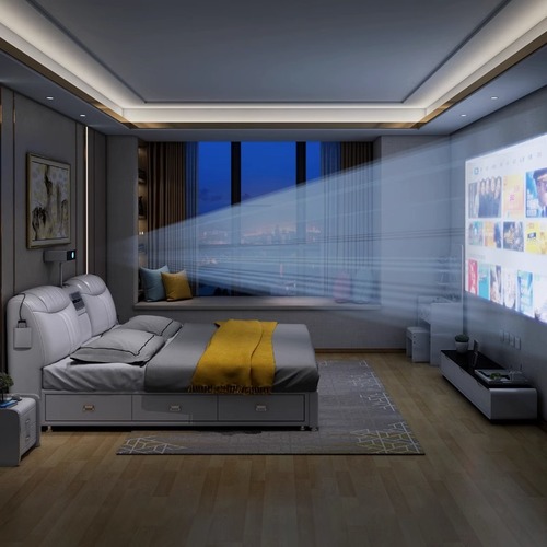 智能双人床现代简约小户型卧室储物床投影仪音响多功能床