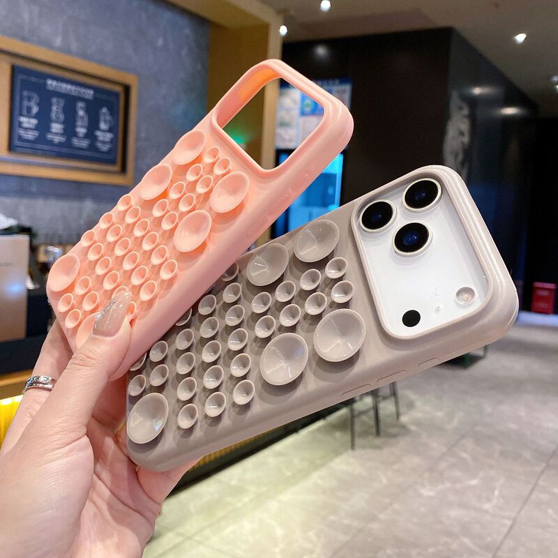 Popular Suction Cup Silicone Case Suitable for Apple 15 Pro Max, Simple 3D Liquid Anti-Drop Protective Cover