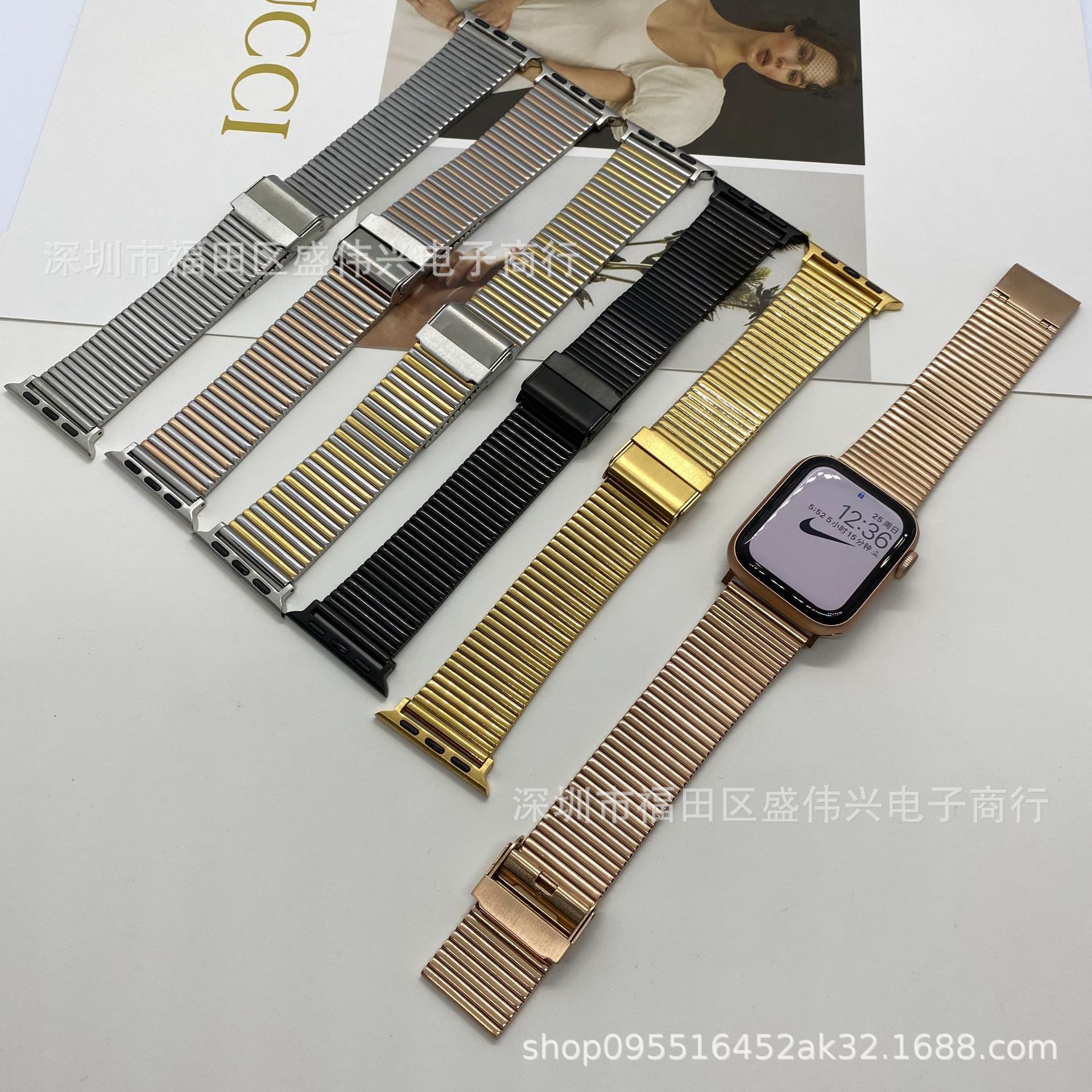 Suitable for Apple Huawei Samsung 22m watch chain stainless steel strap iwatch765 thin bamboo wrist strap SE tide