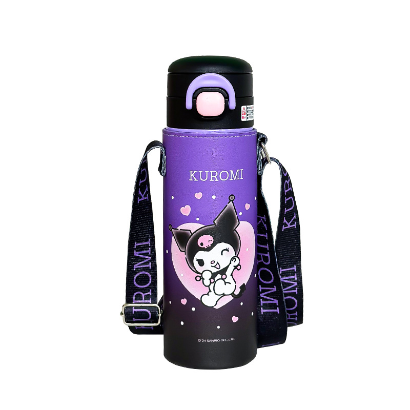Sanrio Kulomi Taza de calor para niños 2024 nuevo tipo con taza de agua de paja para niñas lindas tazas de doble bebida portátiles