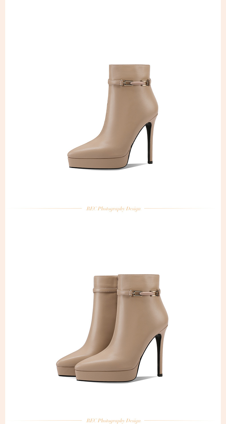 Boot nữ da bò mũi nhọn gót siêu cao 12 cm đế chống nước phong cách sàn catwalk — Màu mơ 12 cm (lông cừu) chi tiết 6