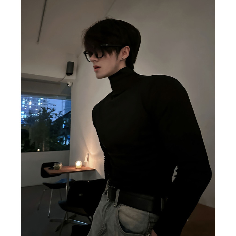 남자 가을과 겨울 미국 어깨 슬림 핏 긴팔 티셔츠, 내부 스웨터