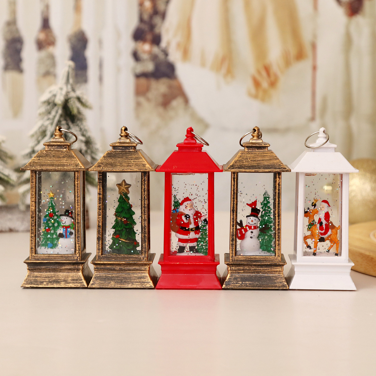 跨境批发新款圣诞注水风灯圣诞节装饰圣诞老人LED电子蜡烛灯摆件