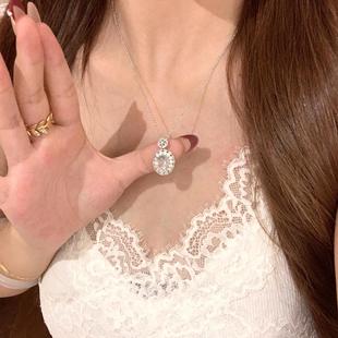Light luxury new Chinese style natural agate chalcedony pigeon egg jade pendant necklace simple and elegant versatile female clavicle chain