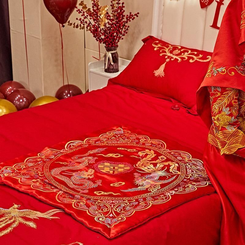 结婚喜被坐福垫出嫁刺绣百福被新娘压床喜垫福垫婚房布置陪嫁用品|undefined