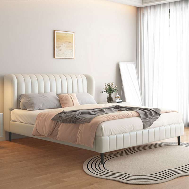 Light luxury minimalist double leather bed Nordic modern cream style piano key bed small apartment leather bed soft cover wedding bed