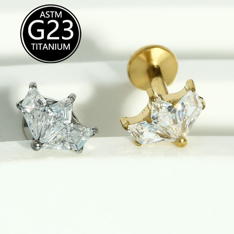 G23 Titanium Lip Piercing Jewelry with Zircon - Leaf Labret Stud Ear Bone Nail New Style detail image 5
