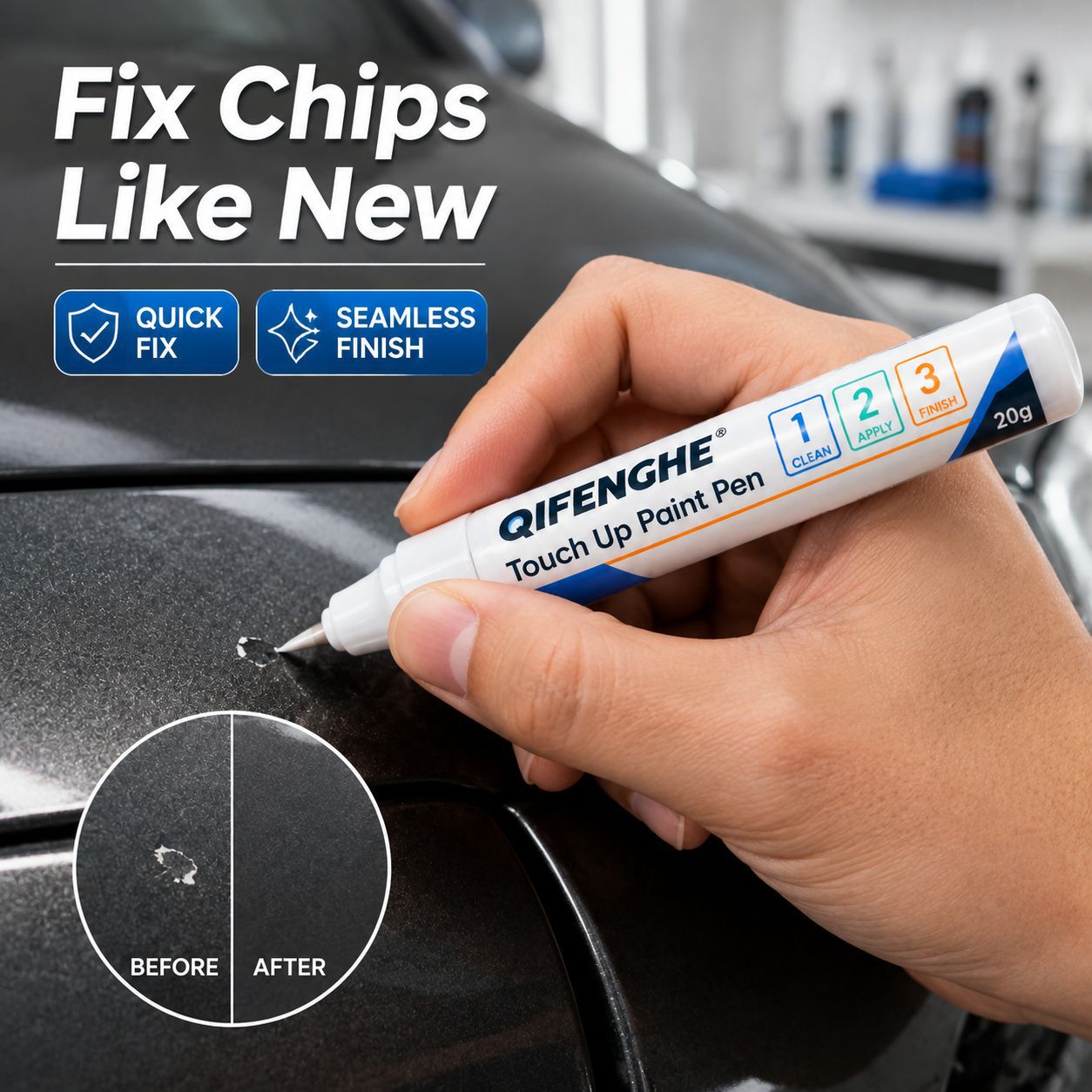 Cross-border car touch-up paint pen, black scratch repair tool, quick-drying and waterproof paint pen for car paint repair, 20g