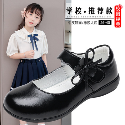 女童黑色小皮鞋2022春夏款英伦校园学生鞋单鞋儿童演出豆豆公主鞋
