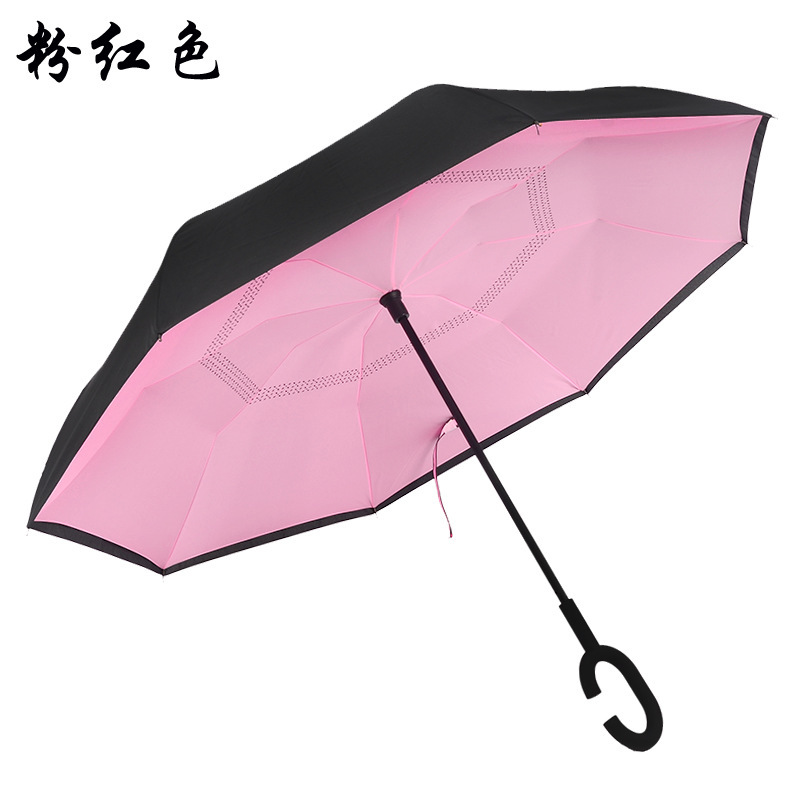 Mayorista mano larga paraguas inverso personalizado paraguas retráctiles para automóviles tipo C paraguas inverso manos libres paraguas de doble capa