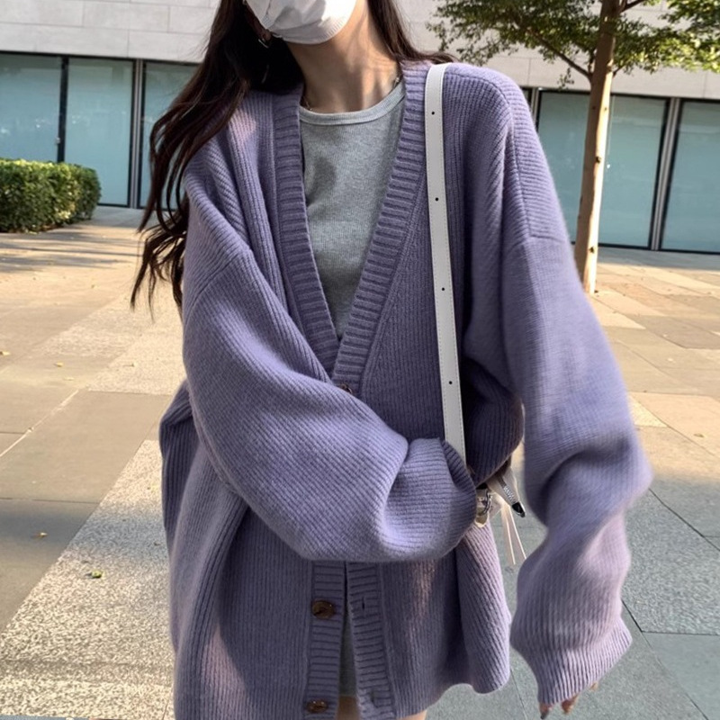 慵懒风单排扣针织开衫2025秋冬季新款宽松韩版针织毛衣外套上衣女|undefined