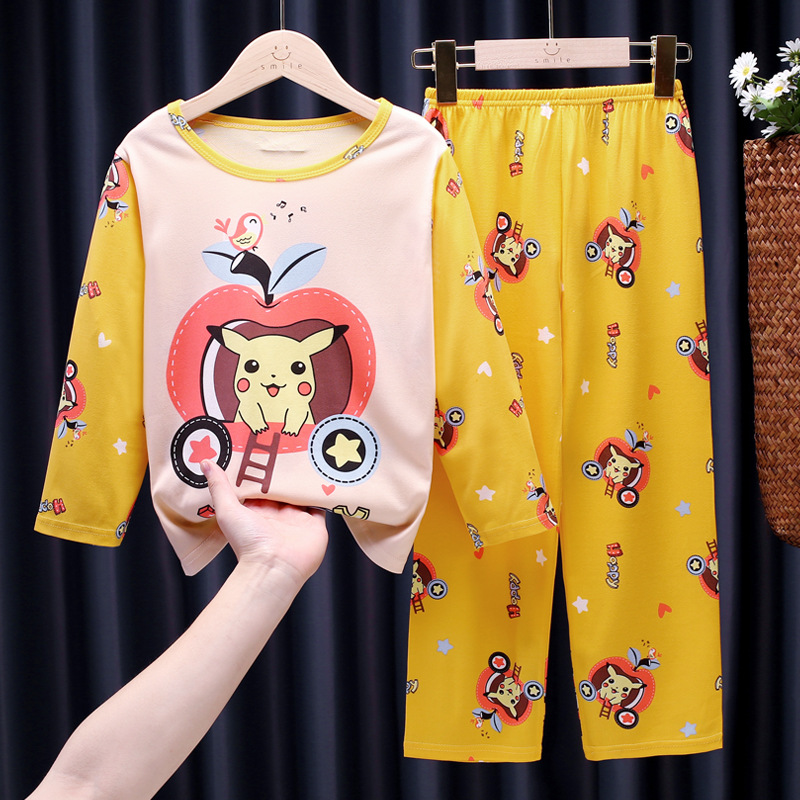 Foreign trade spring and autumn children's pajamas boys and girls cute cartoon suit loose thin small and medium-sized children's home clothes