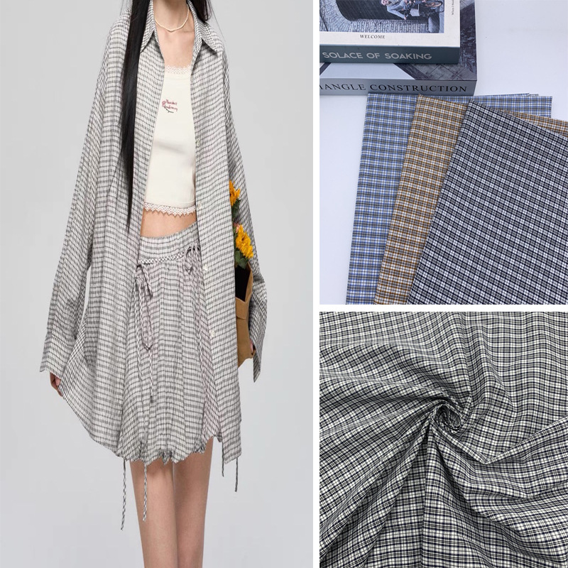 miu系格子 衬衫连衣裙半身裙小格子面料 头饰发圈格子布