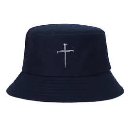 bucket hat欧美新款十字架刺绣渔夫帽跨境电商潮流渔夫帽太阳帽