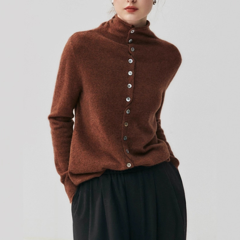 Fluffy Cloud-Like Cashmere Wool Rolled Edge Cardigan, Lazy Two-Wear Knitted Sweater, Turtleneck Sweater