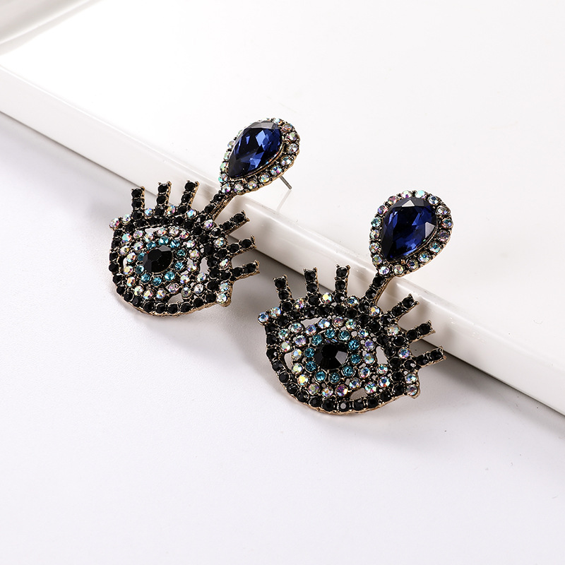 Retro Luxury Full Diamond Devil's Eye Earrings Alloy Drop Eye Earrings display picture 8