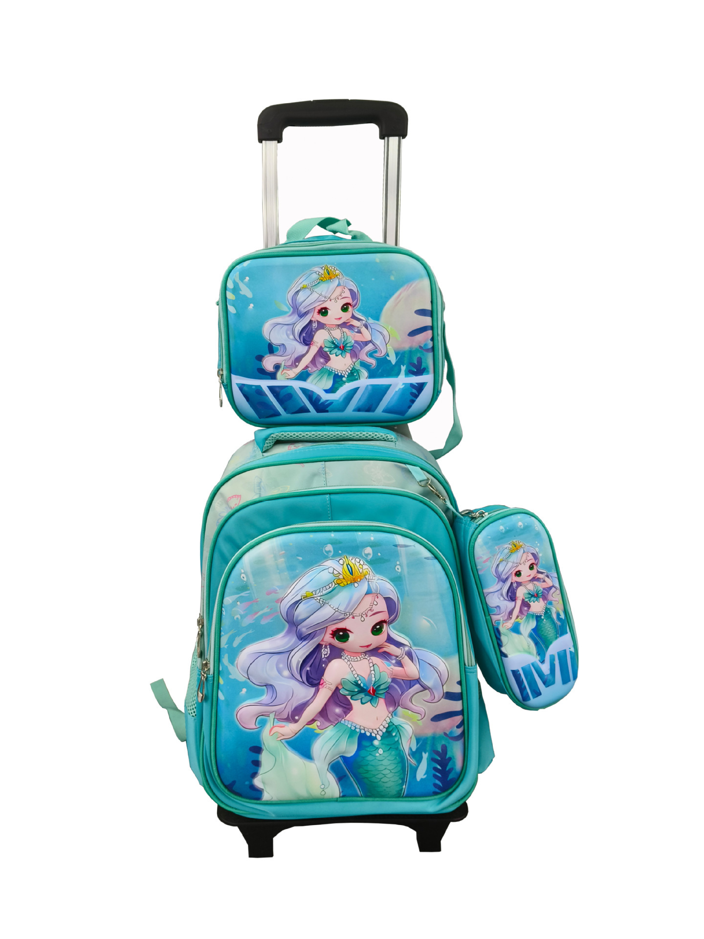 Juego de mochila escolar de nailon de tres piezas, mochila infantil para estudiantes de primaria, mochila ligera con ruedas, lonchera bonita