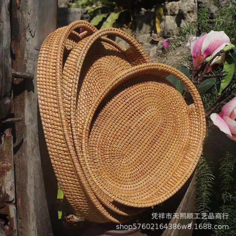 Japanese Hand-woven Basket Natural Rattan Bread Fruit Basket Rattan Double-ear Snack Tray Tea Tray