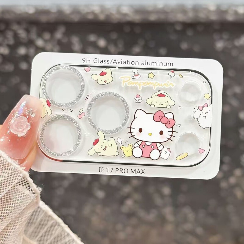 2026 New Cartoon Pattern Glitter Cartoon Lens Film Suitable for Iphone17Pro Cute Full Coverage