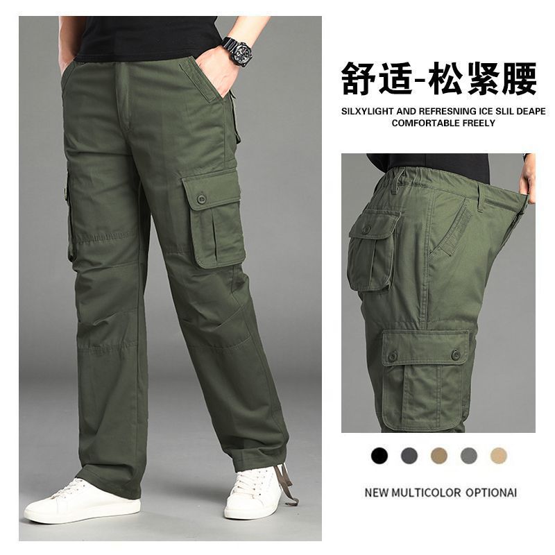 Monos de viaje al aire libre multibolsillos de primavera y otoño, pantalones de trabajo de talla grande sueltos rectos de marca de moda para hombres, pantalones casuales de algodón