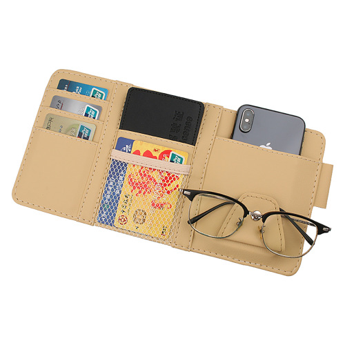 Car sunshade storage multi-functional storage car interior eyeglass clip with zipper card case bill holder