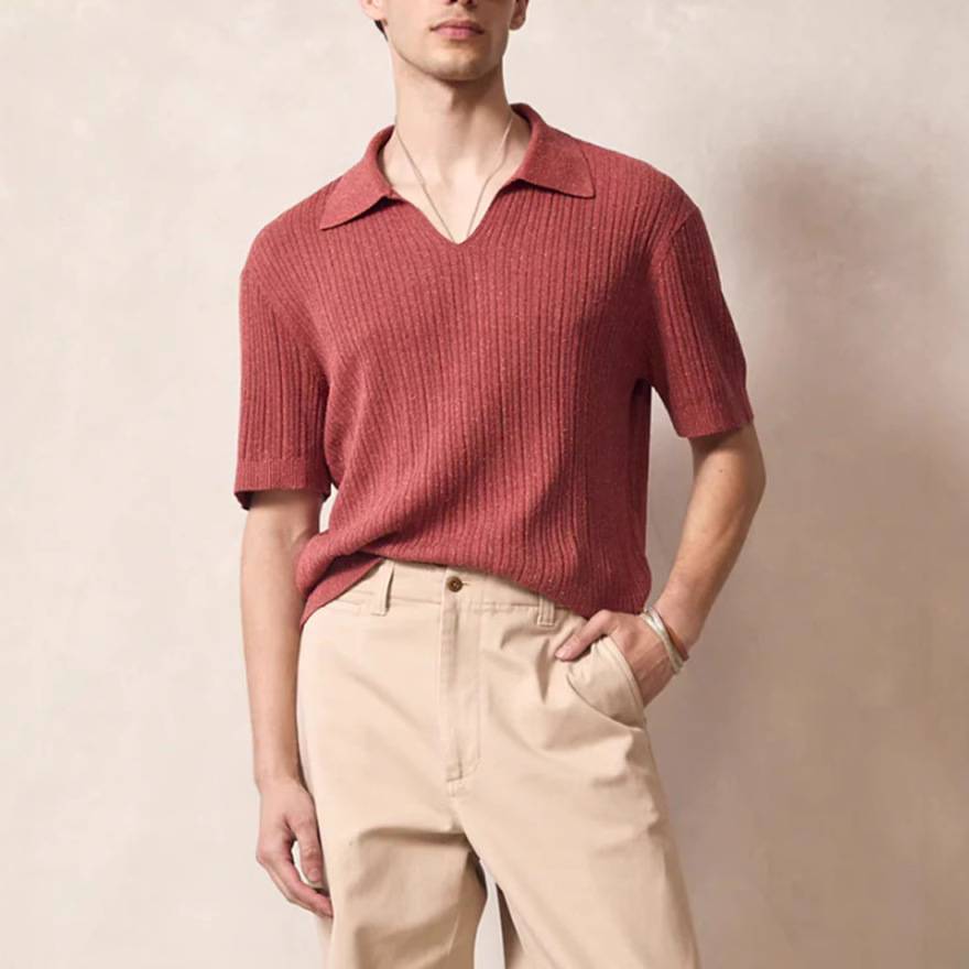 European and American Men's Amazon Foreign Trade POLO Shirt Solid Color Knitted Casual T-Shirt Men's Knitted Top BK0057