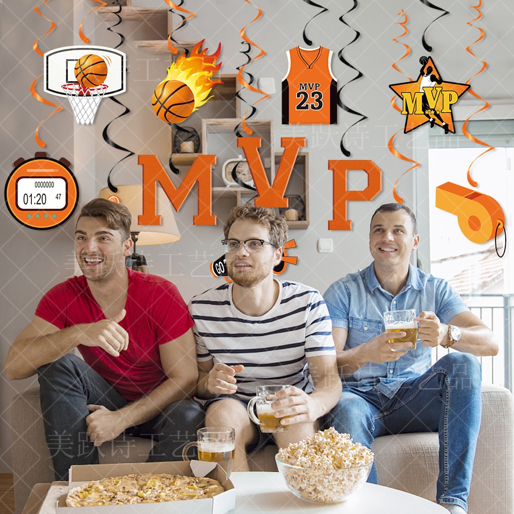 Nuevos productos transfronterizos Tema de la NBA Decoración de cumpleaños Banner Tema de baloncesto Colgante en espiral Decoración de fiesta de cumpleaños Bandera