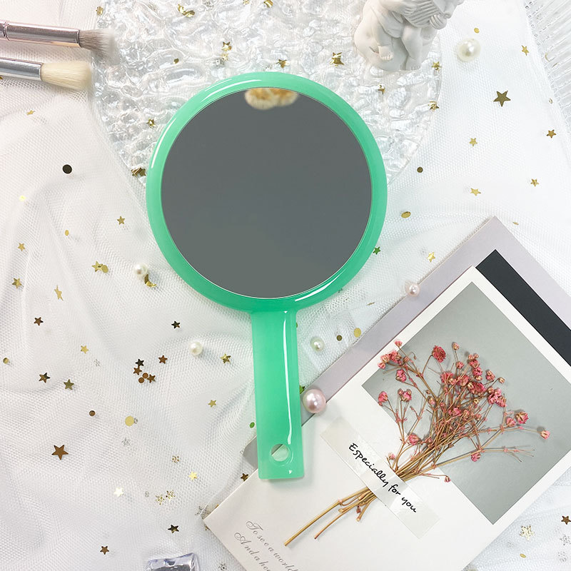 Estilo coreano ins HD de doble cara mango pequeño espejo redondo espejo de maquillaje portátil de mano espejo de regalo de bricolaje