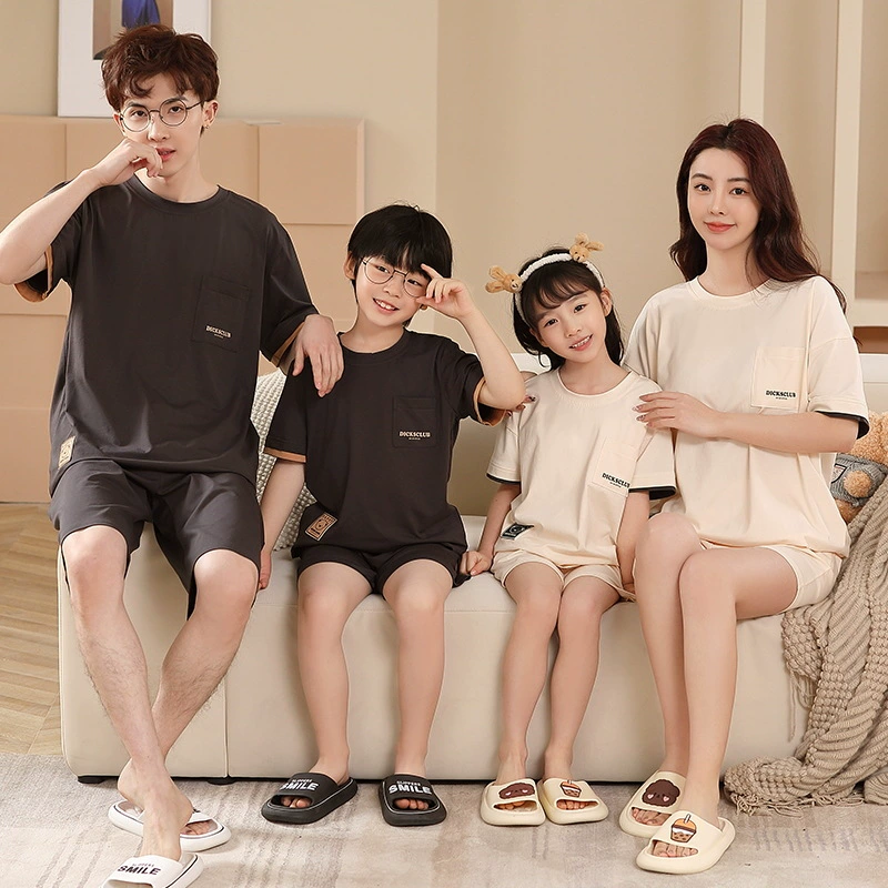 Pijama, shorts, summer thin trousers, cartoon children's set for leisure, family style, with short sleeve
