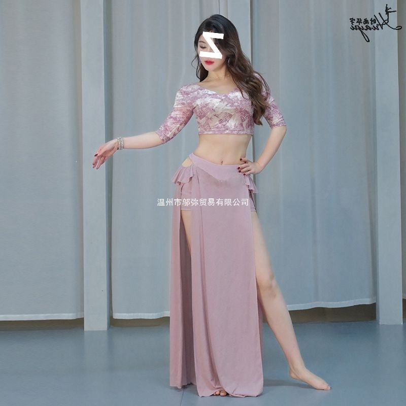 Oriental Dance Performance Costumes, Belly Dance Costumes, New Practice Clothes, Sexy Printed Mesh Long Skirt Performance Outfit Set for Women
