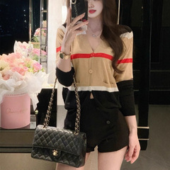 2025新款秋装条纹针织衫修身小衫毛衣女外套
