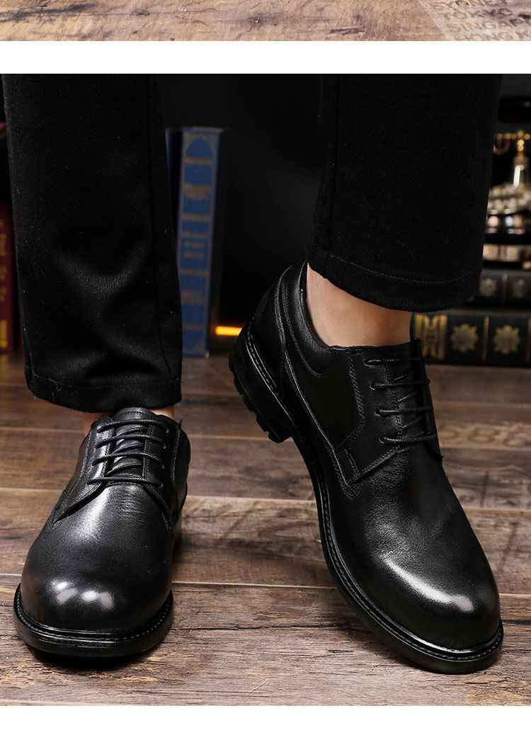 Leather shoes Vintage handmade leather outsole shoes Black wedding shoes business right Men's shoes_vogvips.com