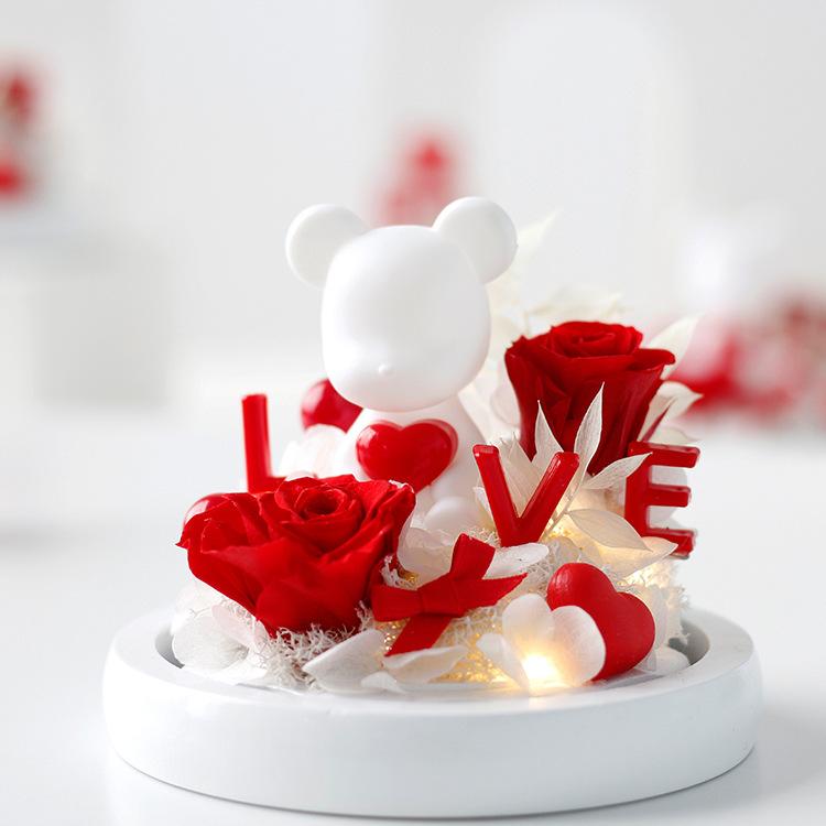 Oso de peluche con forma de corazón de rosas, flor eterna, regalo creativo de alta gama para el Día de San Valentín para niñas, regalo chino para el Día de San Valentín.